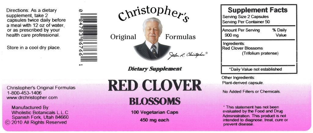 Red Clover Blossoms - 100 Capsules - Christopher's Herb Shop