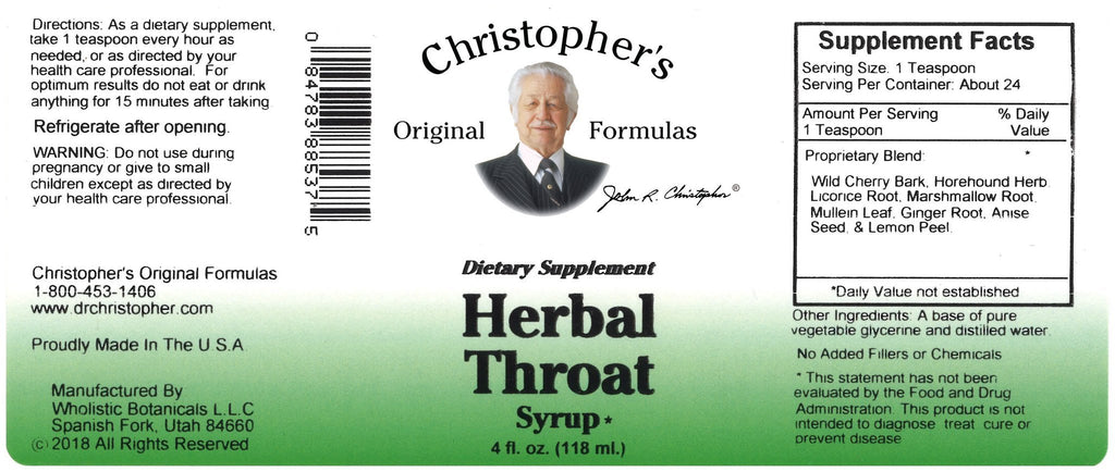 Herbal Throat Syrup - Syrup 4 oz. - Christopher's Herb Shop